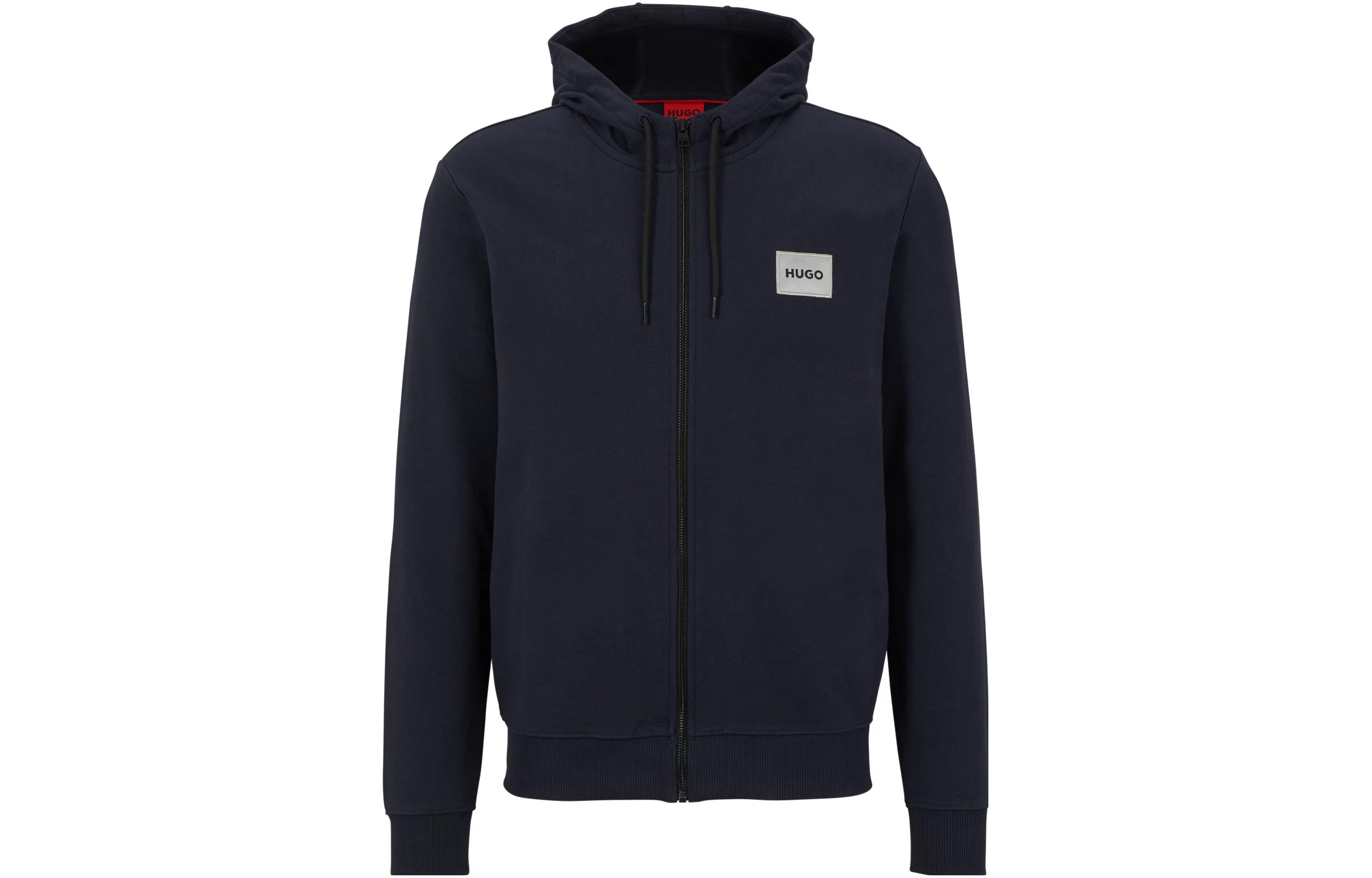 HUGO BOSS SS23 Solid Logo Print Zip Hoodie - Dark Blue 50484720-405