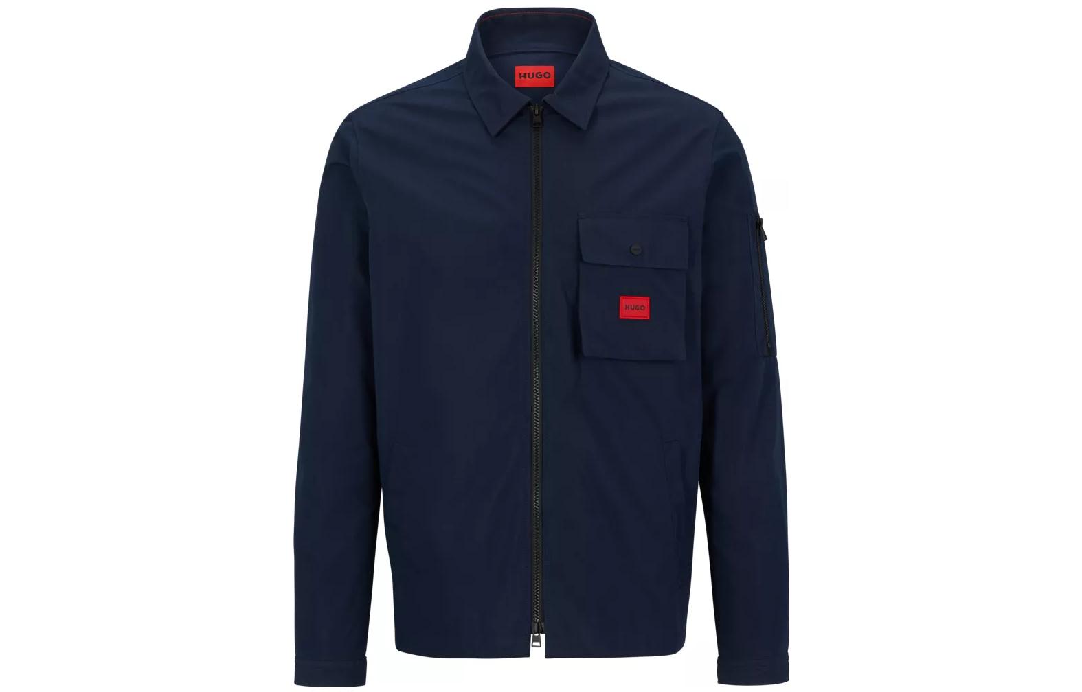 HUGO BOSS SS23 Solid Pocket Logo Print Long Sleeve Jacket Men Dark Blue 50482701-405