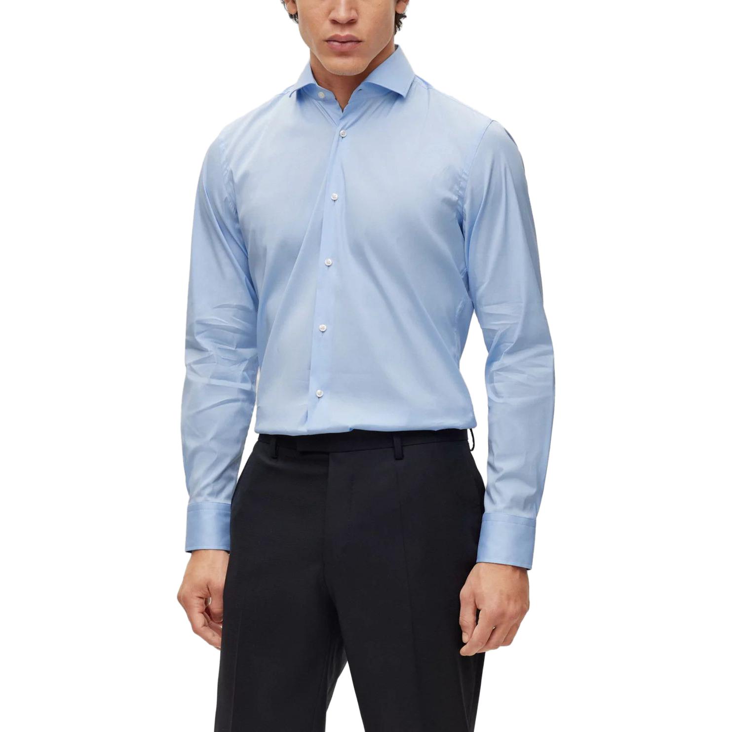 Lookbook HUGO BOSS SS23 Solid Single-Breasted Long-Sleeve Shirt Men’s Light Blue. 50479915-450