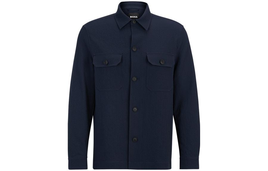 HUGO BOSS SS23 Solid Single-Breasted Shirt-Jacket in Navy Blue 50488364-404