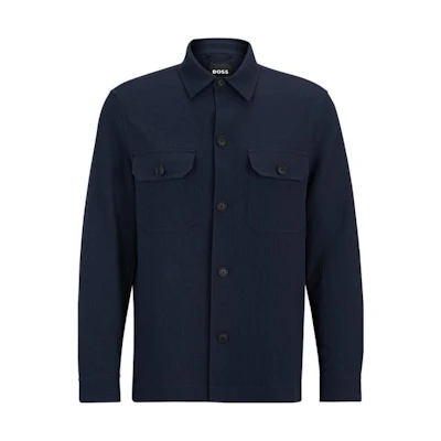 HUGO BOSS SS23 Solid Single-Breasted Shirt-Jacket in Navy Blue 50488364-404
