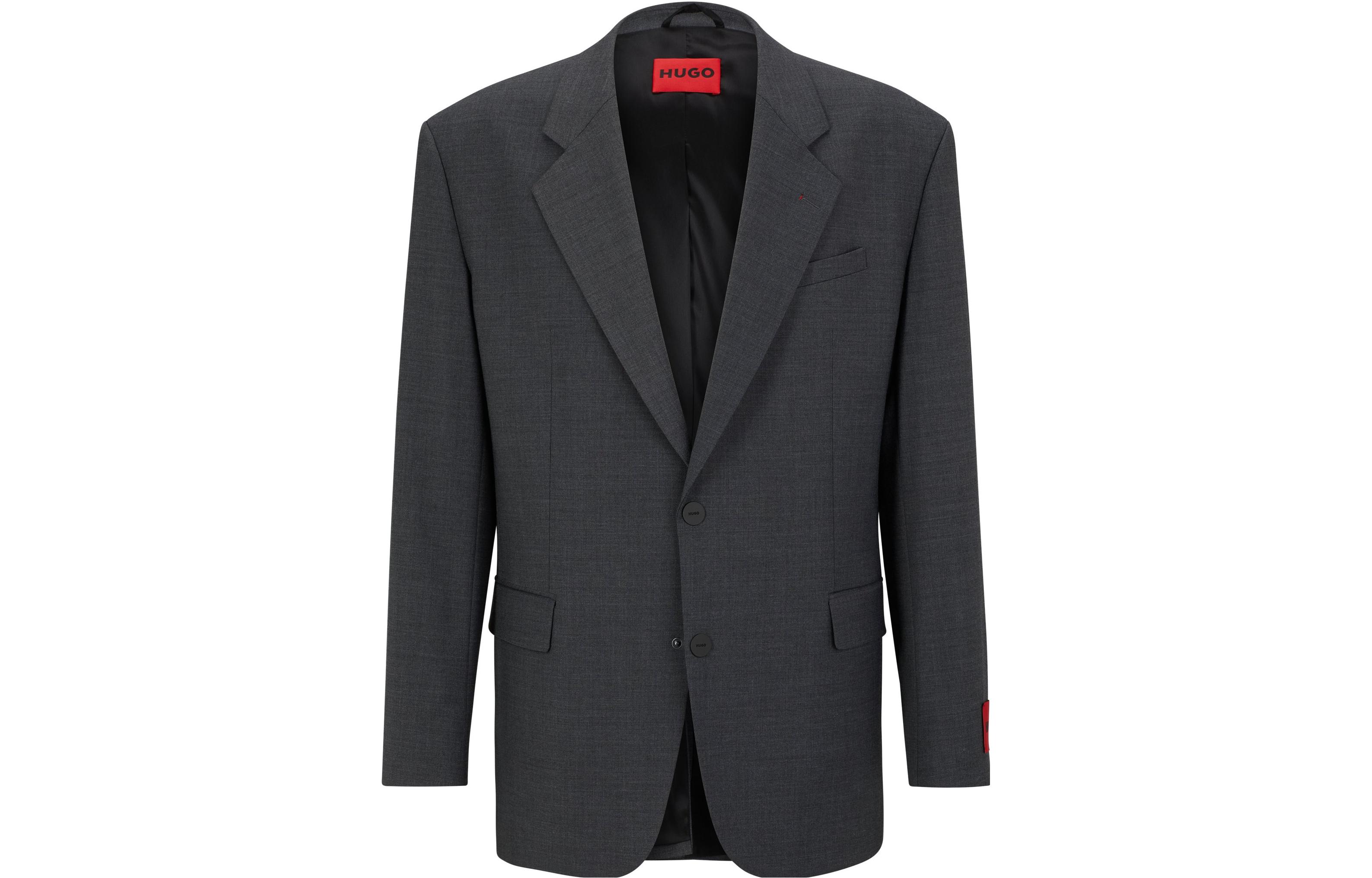 HUGO BOSS SS23 Solid Single-Breasted Straight-Fit Dark Gray Jacket 50494752-021