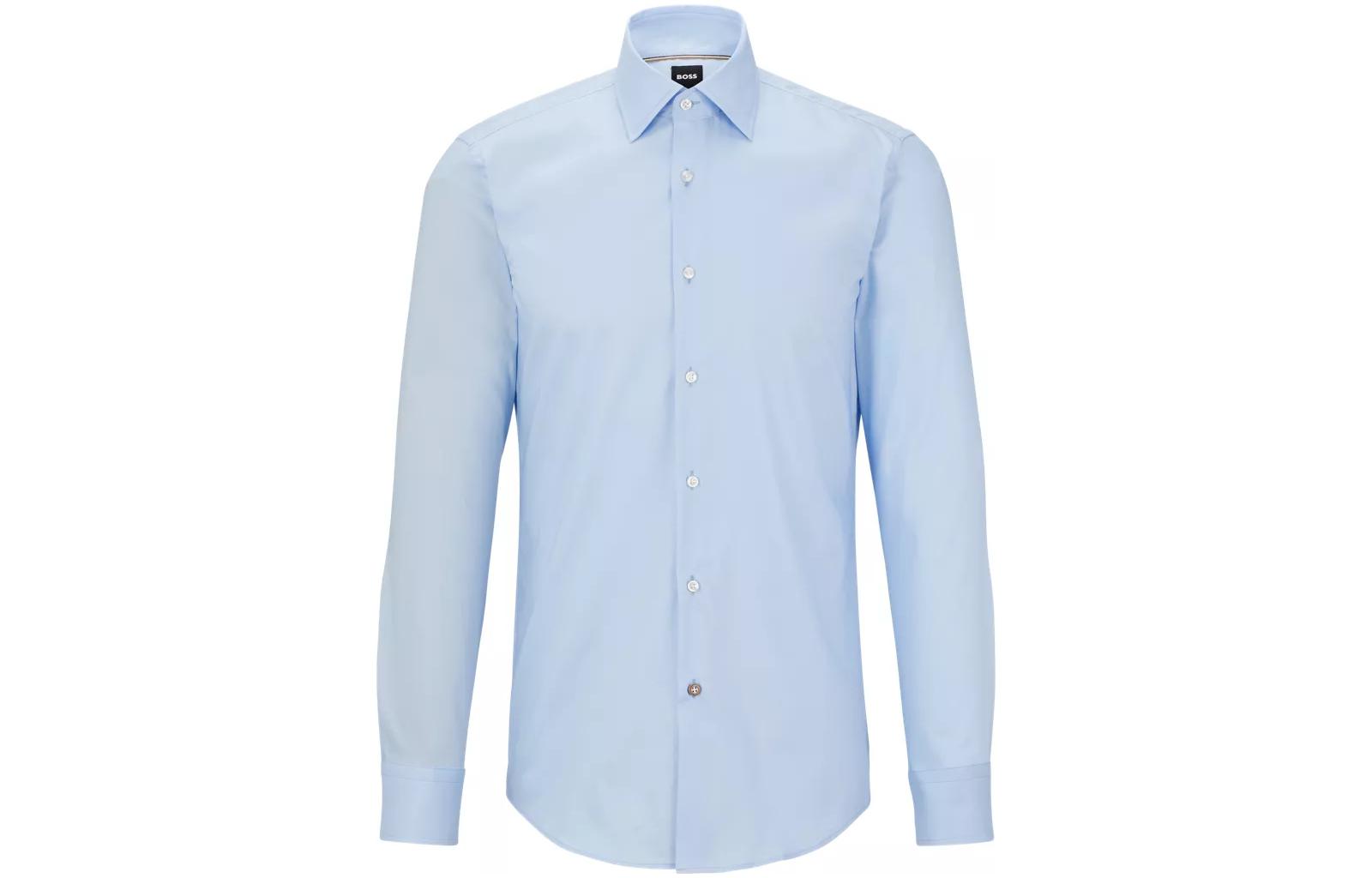 HUGO BOSS SS23 Solid Sky Blue Long Sleeve Button-Up Shirt 50479922-450