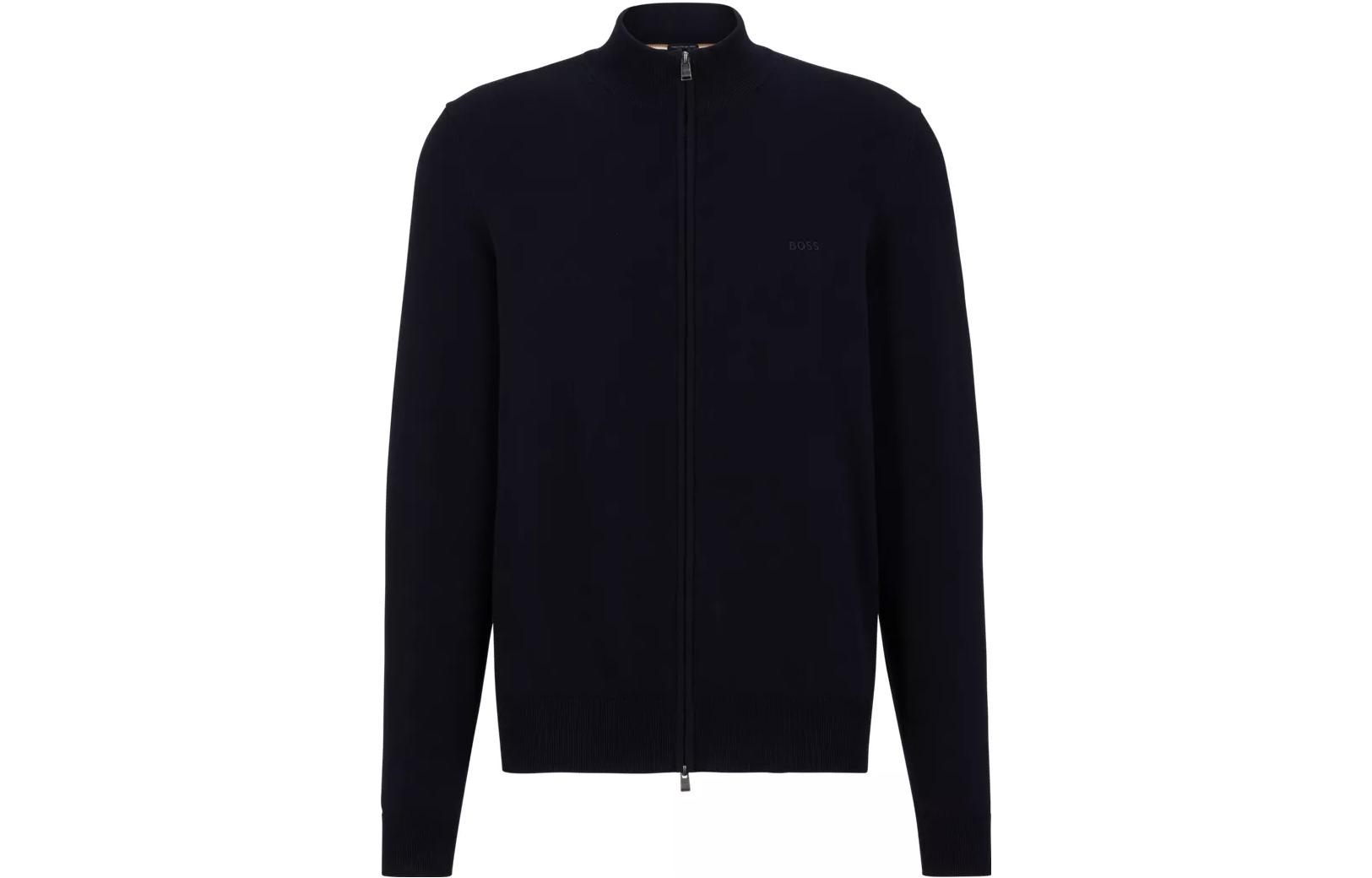 HUGO BOSS SS23 Solid Stand Collar Zip Jacket Navy Blue Long Sleeve 50466685-404