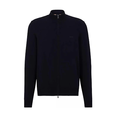 HUGO BOSS SS23 Solid Stand Collar Zip Jacket Navy Blue Long Sleeve 50466685-404