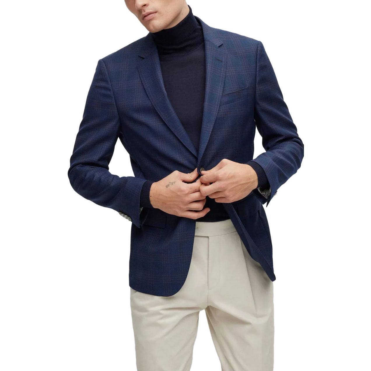 HUGO BOSS SS23 Solid V-Neck Single-Button Blazer Jacket - Dark Blue 50484822-211