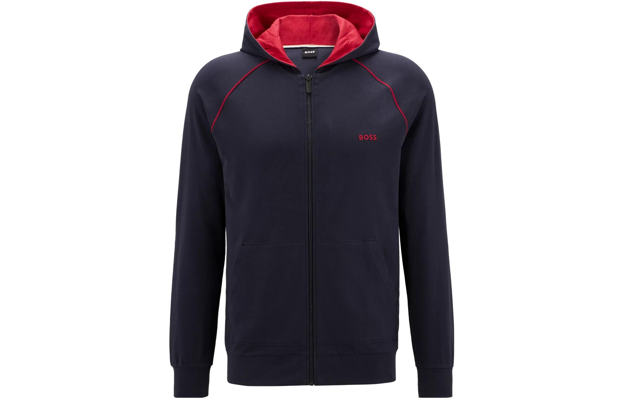 HUGO BOSS SS23 Solid Zip-Up Hoodie Navy Blue Long Sleeve 50469581-405