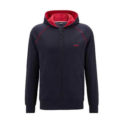 HUGO BOSS SS23 Solid Zip-Up Hoodie Navy Blue Long Sleeve 50469581-405