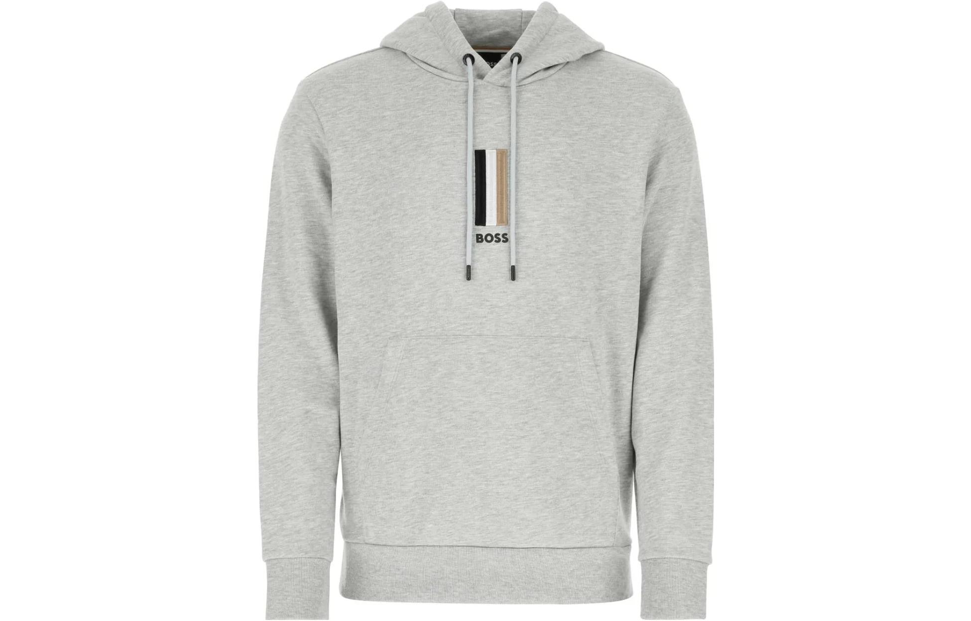 HUGO BOSS SS23 Striped Logo Print Hoodie Pullover Men’s Gray 50476769-072