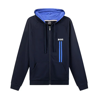 HUGO BOSS SS23 Striped Logo Print Zip Hoodie Navy Blue () 50491262-403