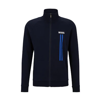HUGO BOSS SS23 Striped Logo Print Zip Jacket Men’s Navy Blue 50491243-403