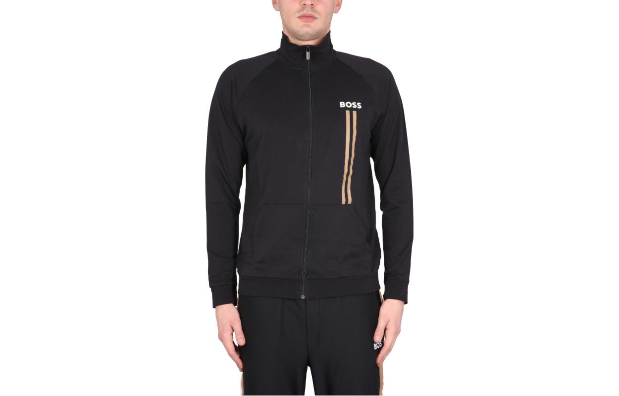 HUGO BOSS SS23 Striped Logo Zip Jacket Black 50491243-001