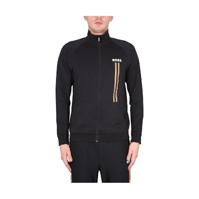 HUGO BOSS SS23 Striped Logo Zip Jacket Black 50491243-001