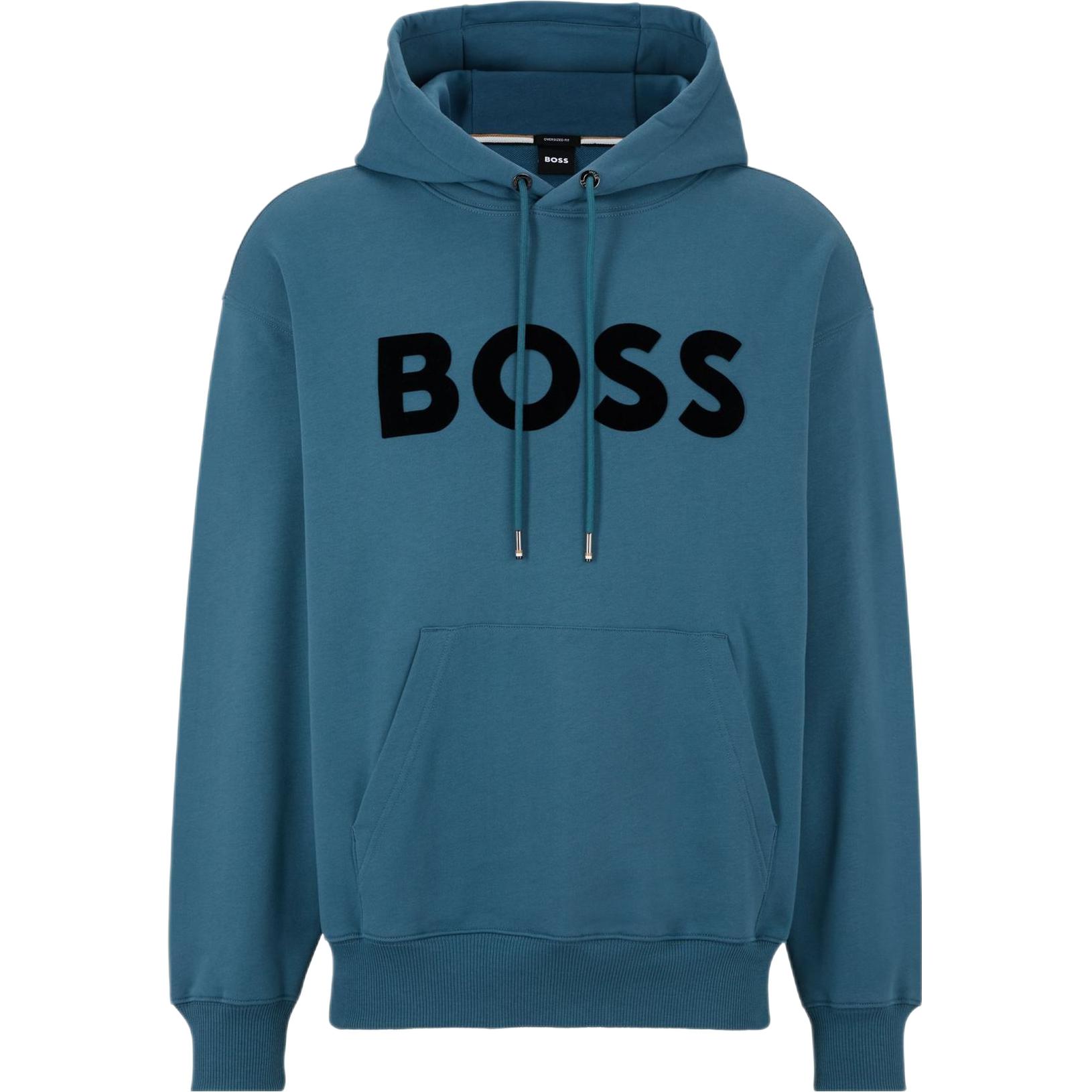 HUGO BOSS SS23 Turquoise Flocked Logo Drawstring Hoodie 50485316-445