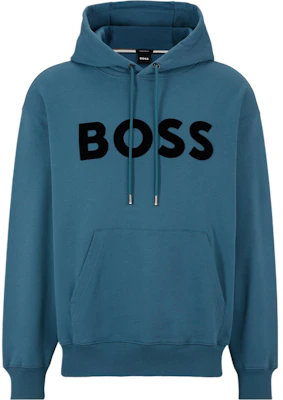 HUGO BOSS SS23 Turquoise Flocked Logo Drawstring Hoodie 50485316-445 Buy HUGO BOSS SS23 Turquoise Flocked Logo Drawstring Hoodie 50485316-445