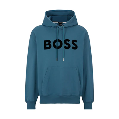 HUGO BOSS SS23 Turquoise Flocked Logo Drawstring Hoodie 50485316-445