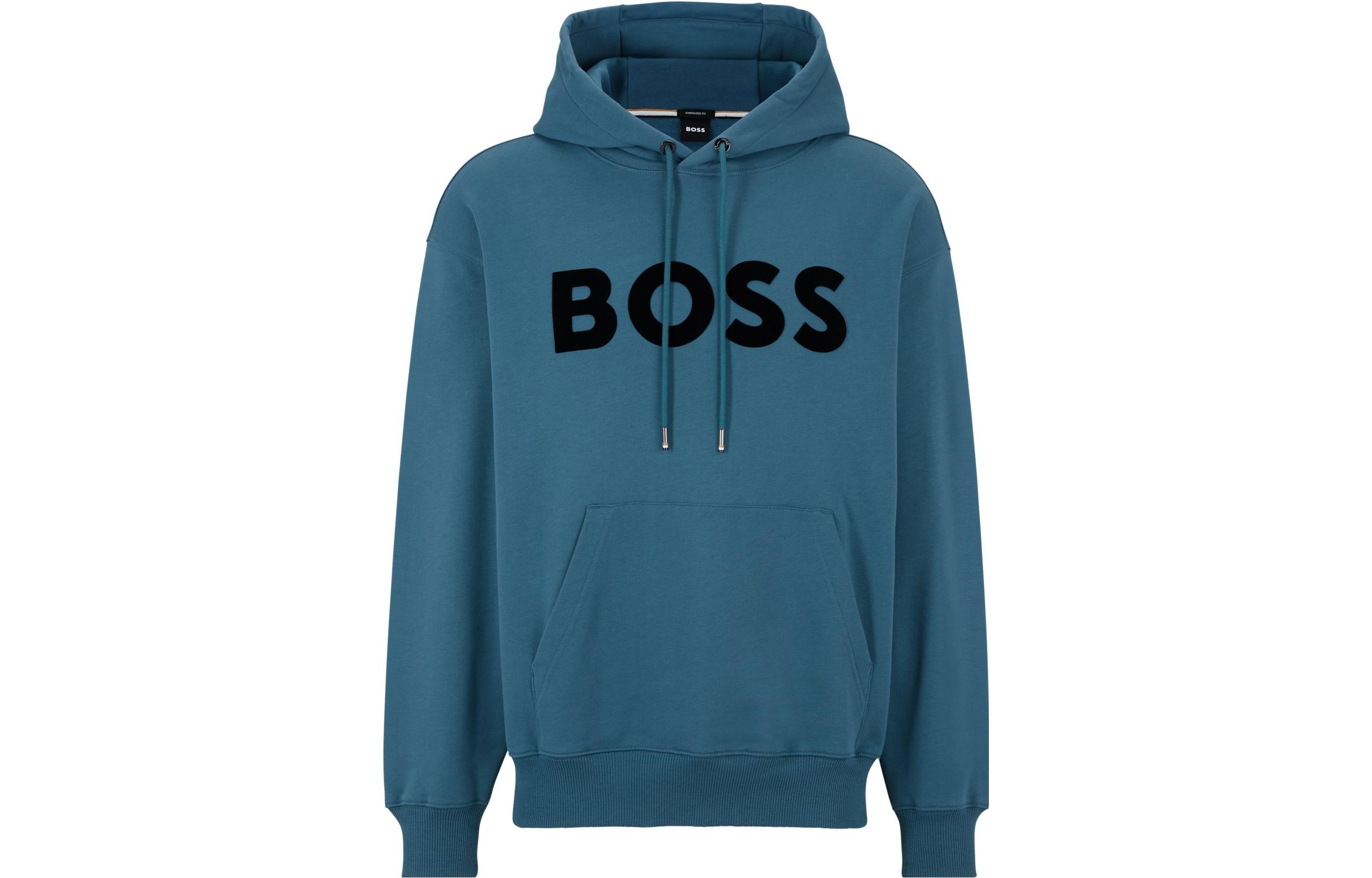 HUGO BOSS SS23 Turquoise Flocked Logo Drawstring Hoodie 50485316-445 圖 2