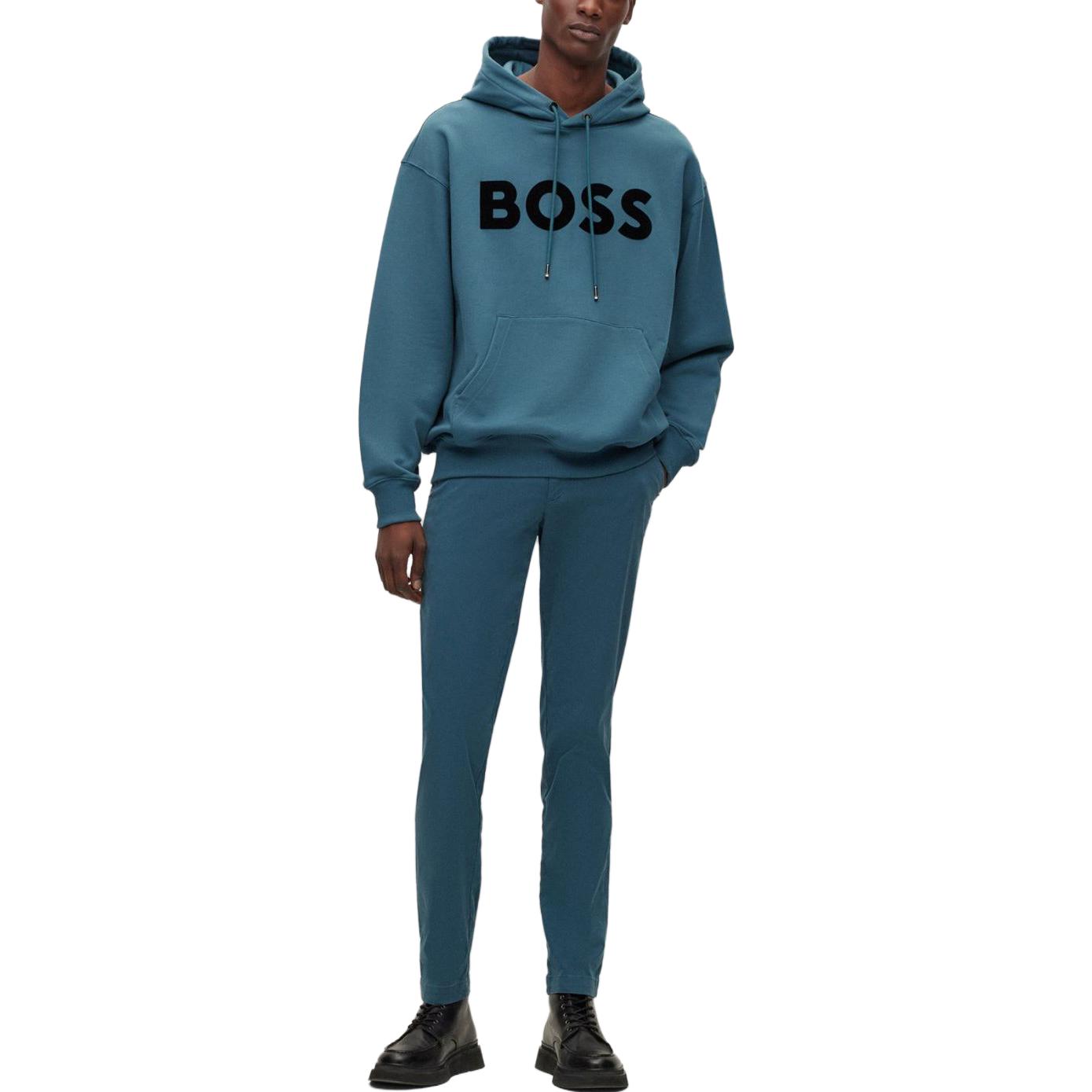 HUGO BOSS SS23 Turquoise Flocked Logo Drawstring Hoodie 50485316-445 圖 3
