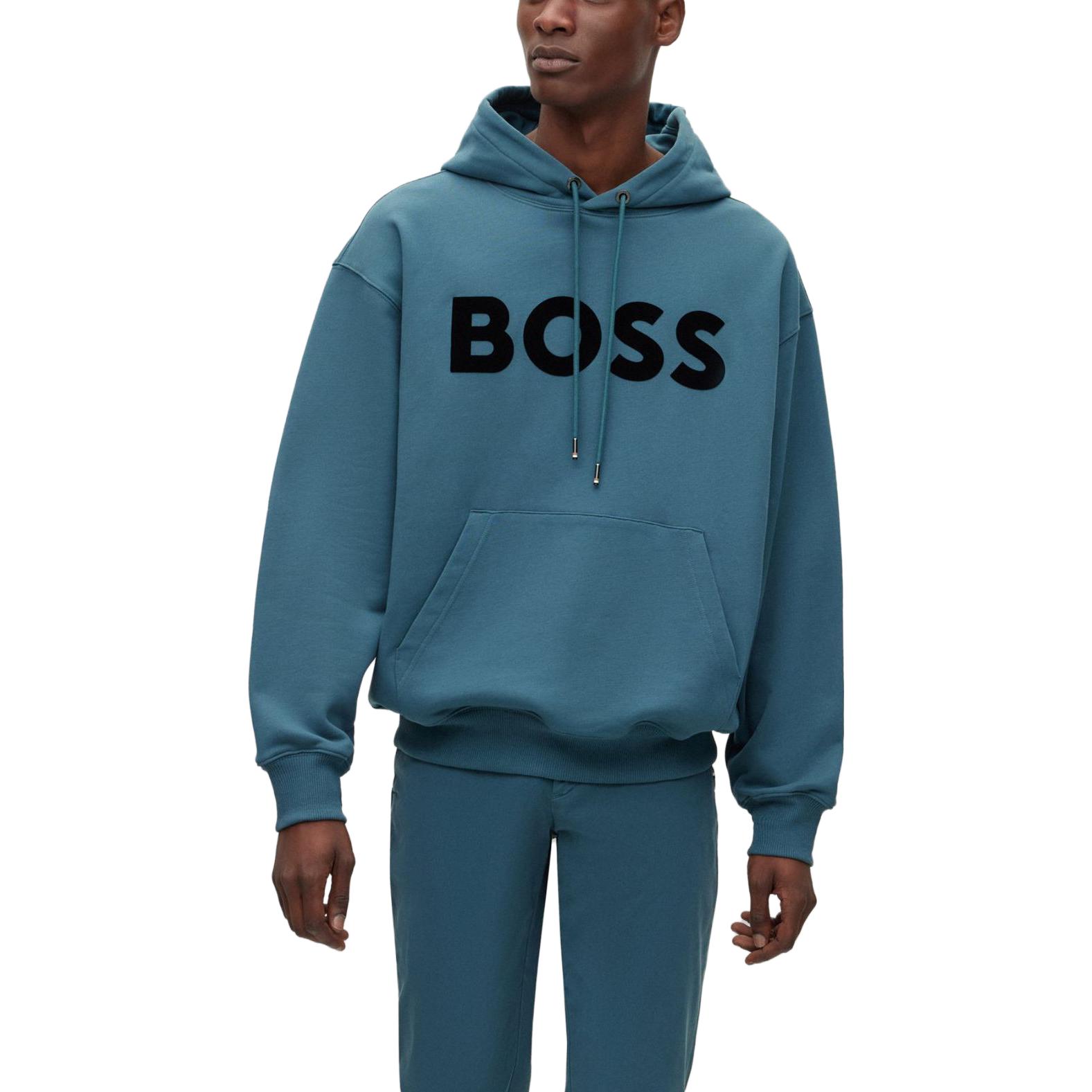 HUGO BOSS SS23 Turquoise Flocked Logo Drawstring Hoodie 50485316-445 圖 4