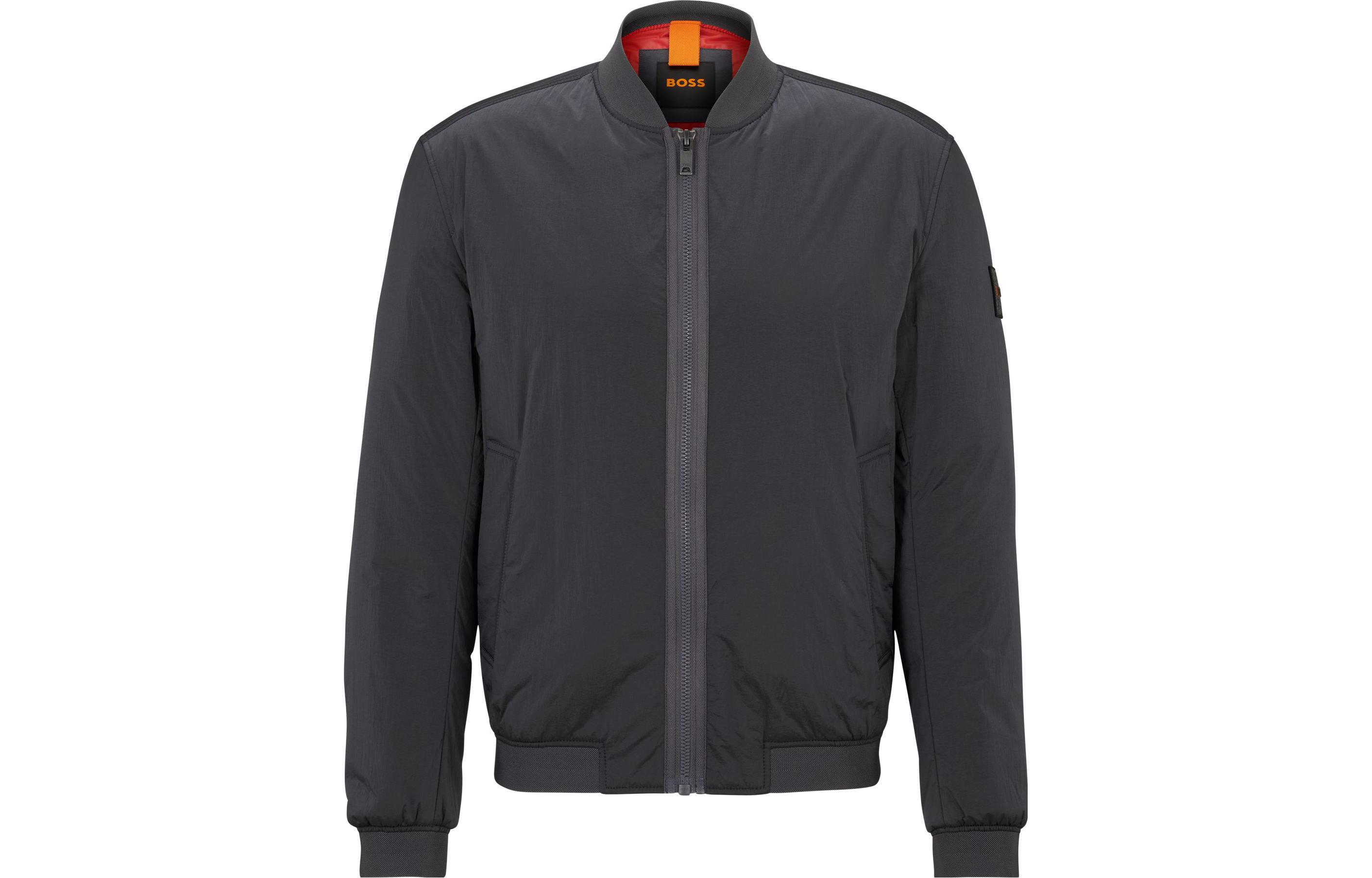 HUGO BOSS SS23 Water-Resistant Solid Badge Bomber Jacket Grey Men 50496479-022