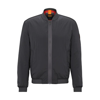 HUGO BOSS SS23 Water-Resistant Solid Badge Bomber Jacket Grey Men 50496479-022