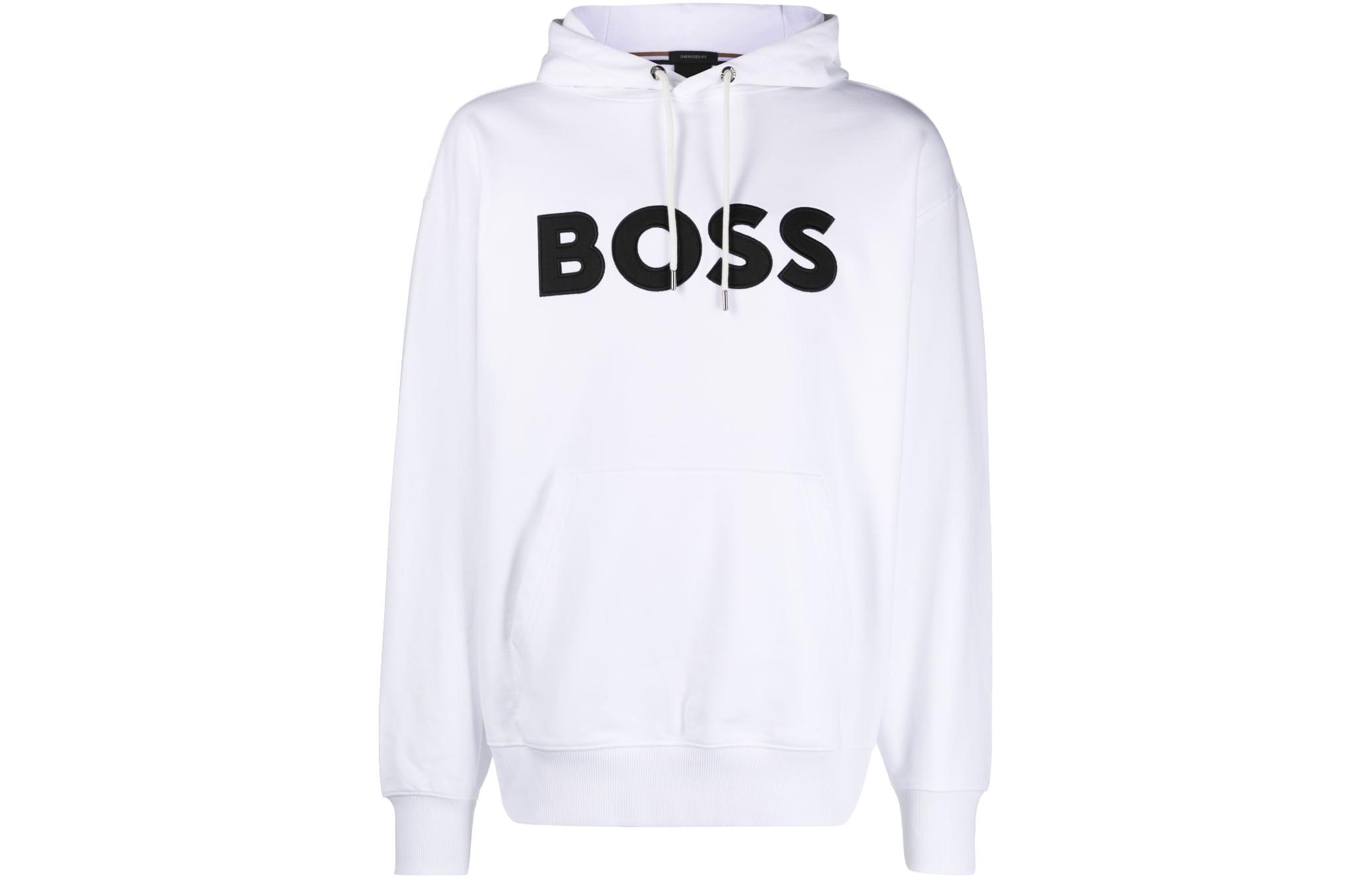 HUGO BOSS SS23 White Hoodie with Letter Embroidery and Drawstring 50486243-100