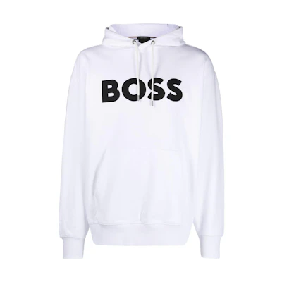 HUGO BOSS SS23 White Hoodie with Letter Embroidery and Drawstring 50486243-100