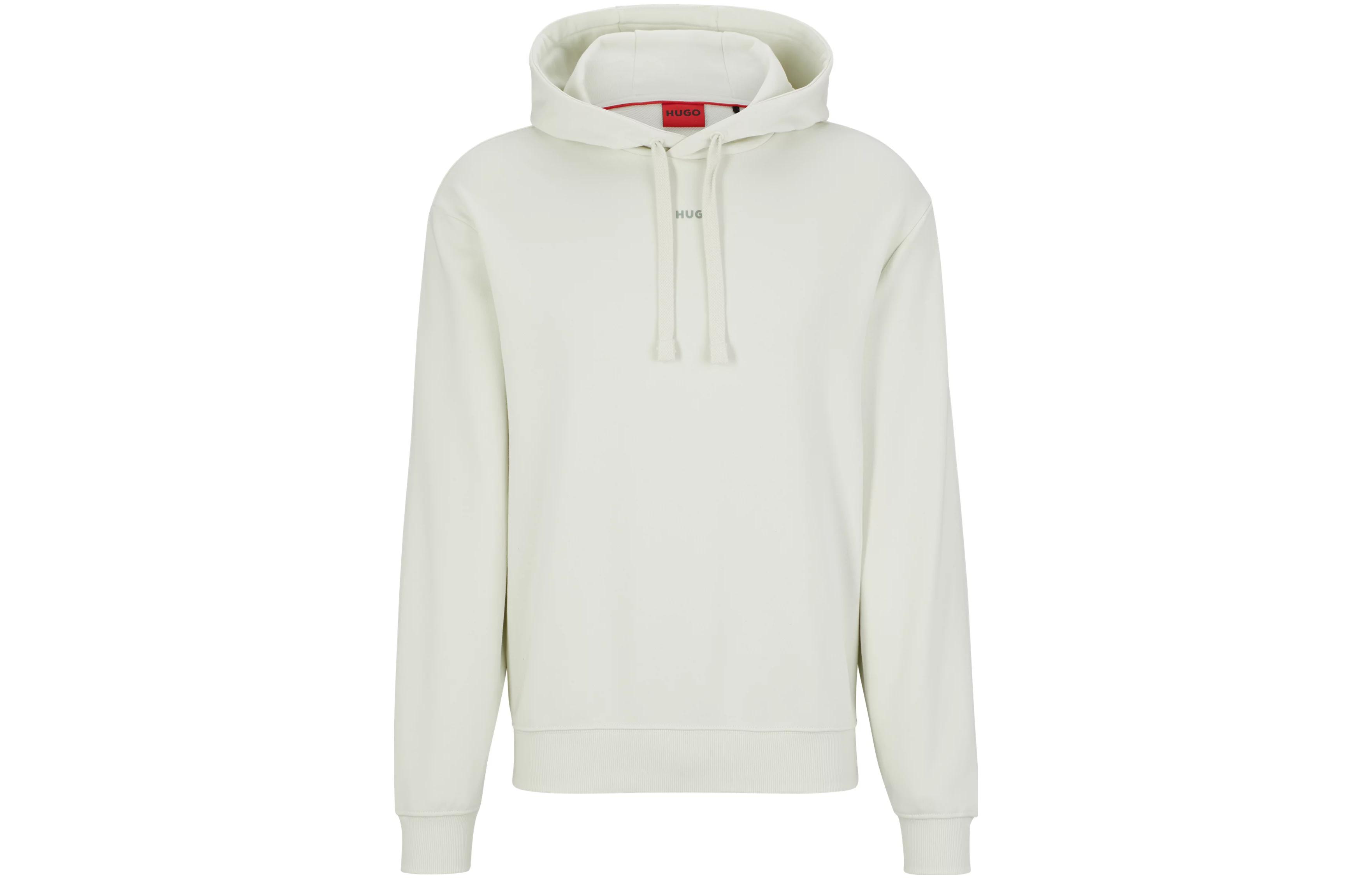 HUGO BOSS SS23 White Hoodie with Logo Print and Drawstring Design 50486478-333