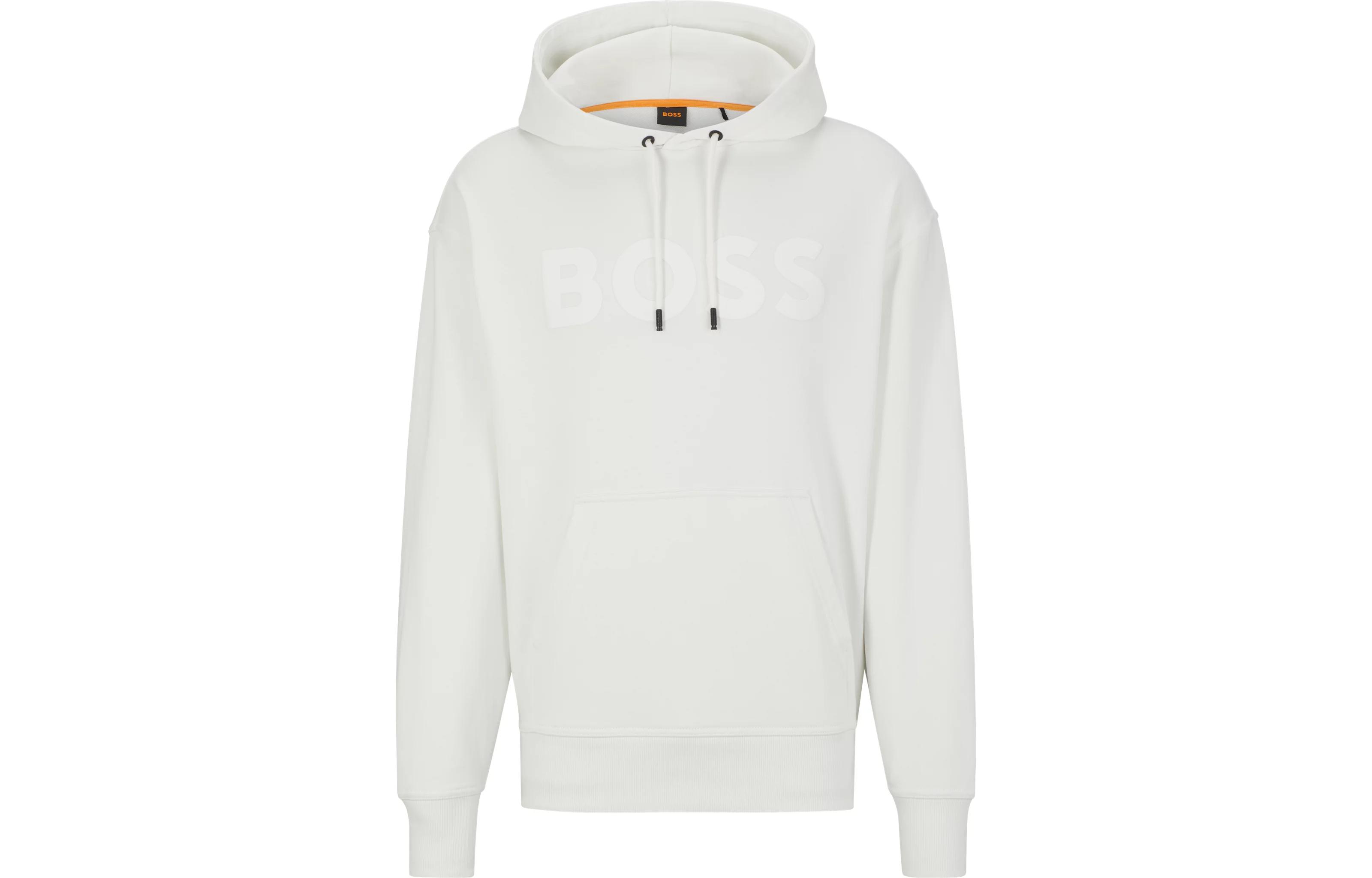 HUGO BOSS SS23 White Hoodie with Solid Logo Print 50487134-106