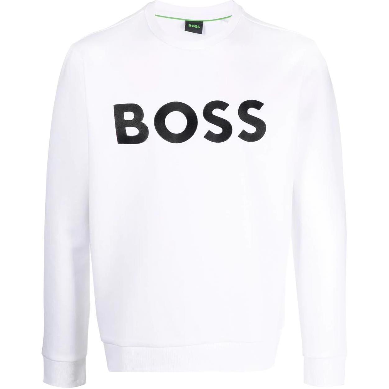 HUGO BOSS SS23 White Logo Print Pullover Crewneck Sweatshirt 50482898-100