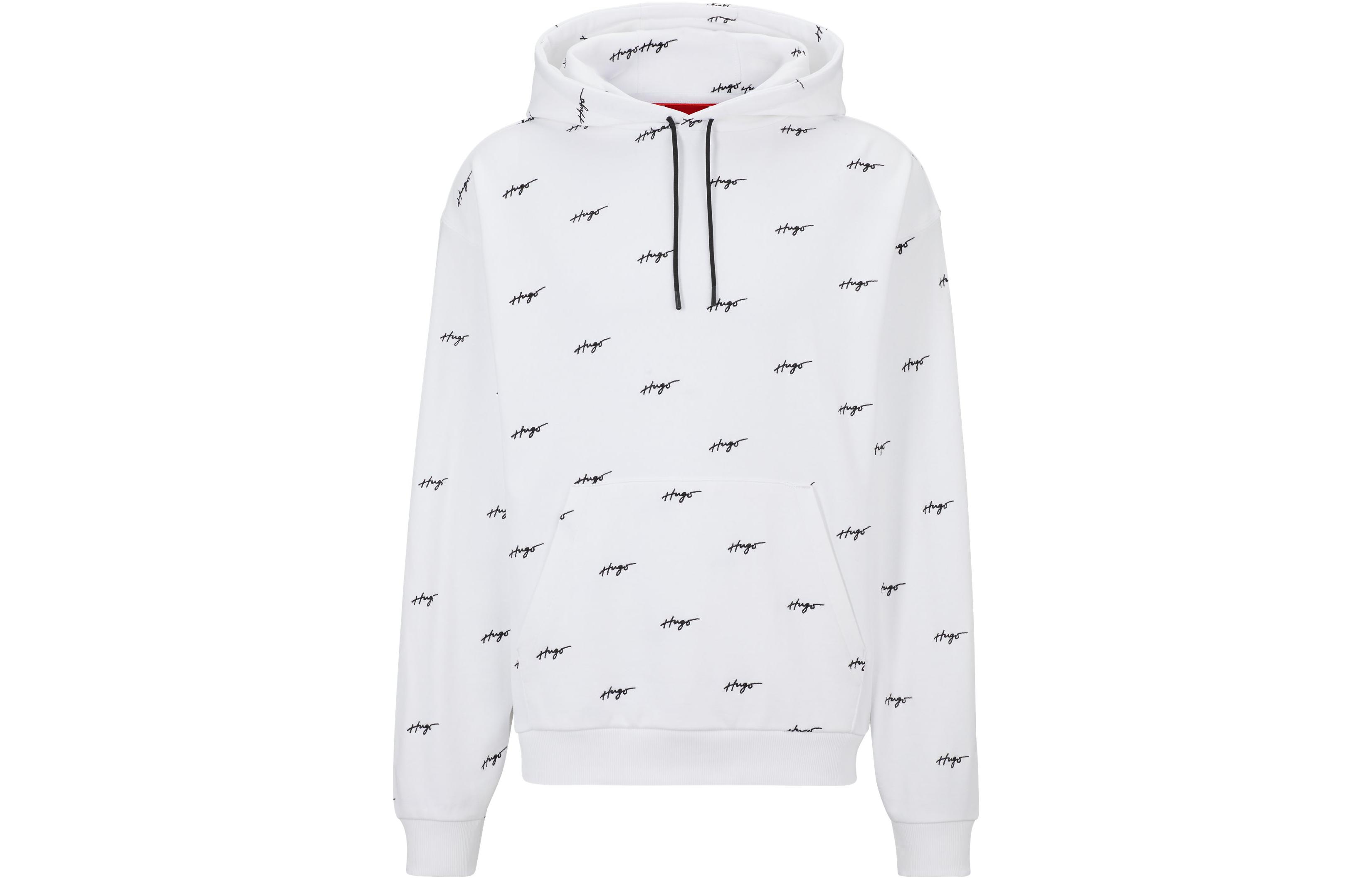 HUGO BOSS SS23 White Loose-Fit Hoodie with Embroidered Logo 50486459-100