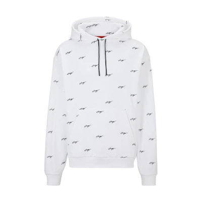 HUGO BOSS SS23 White Loose-Fit Hoodie with Embroidered Logo 50486459-100