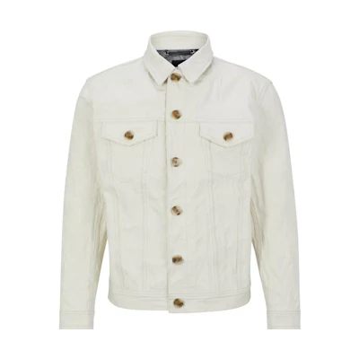 HUGO BOSS SS23 White Relaxed-Fit Long Sleeve Jacket with Chest Pocket for Men 50513064-102