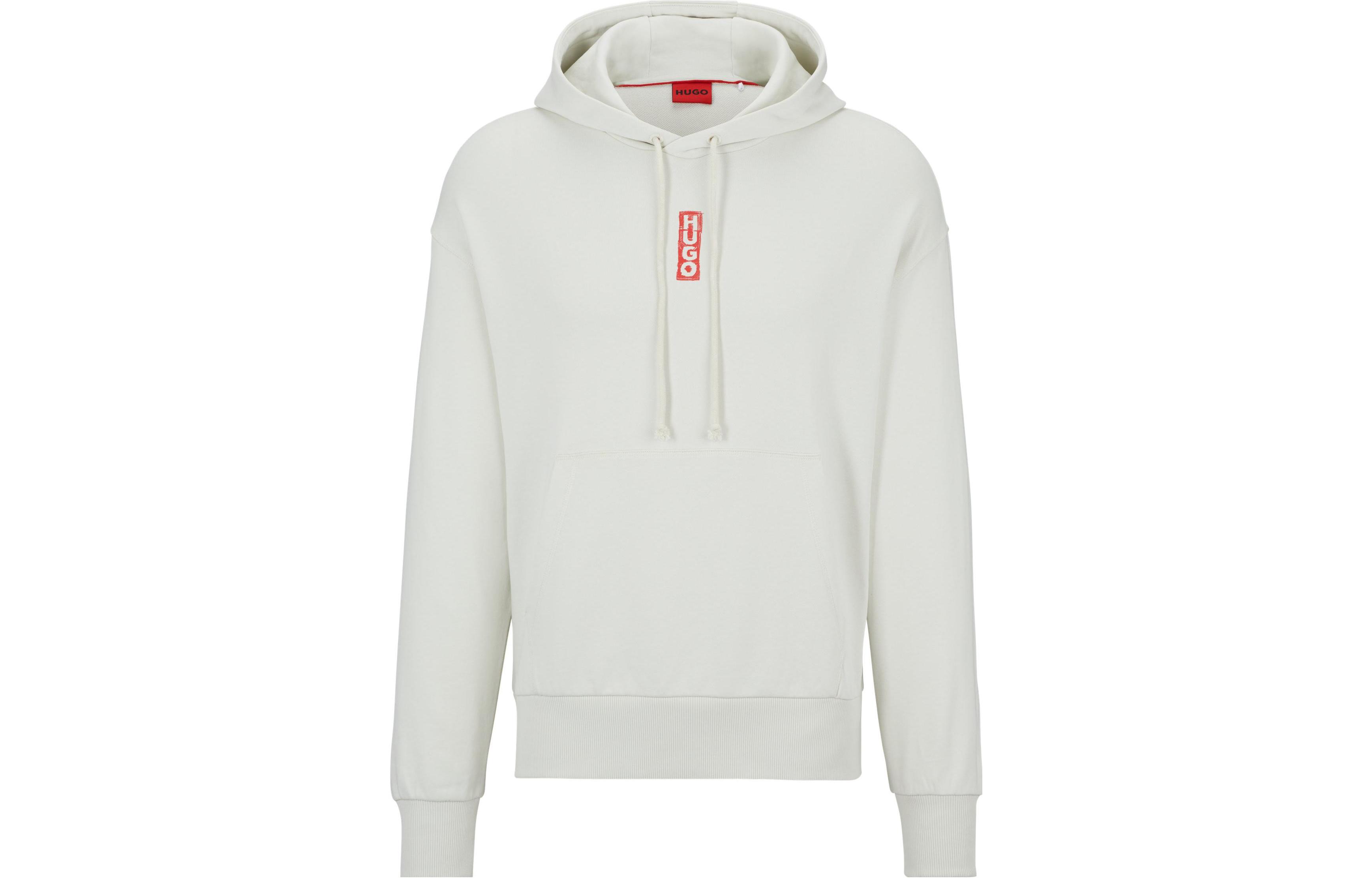HUGO BOSS SS23 White Relaxed Fit Hoodie with Letter Print 50494180-333