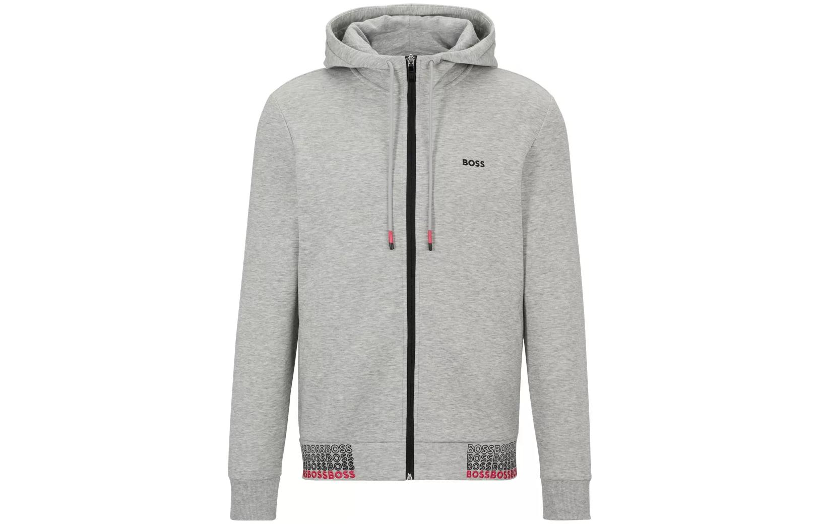 HUGO BOSS SS23 Zip Hoodie with Color Logo Print in Gray 50497196-059