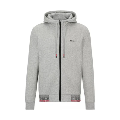 HUGO BOSS SS23 Zip Hoodie with Color Logo Print in Gray 50497196-059