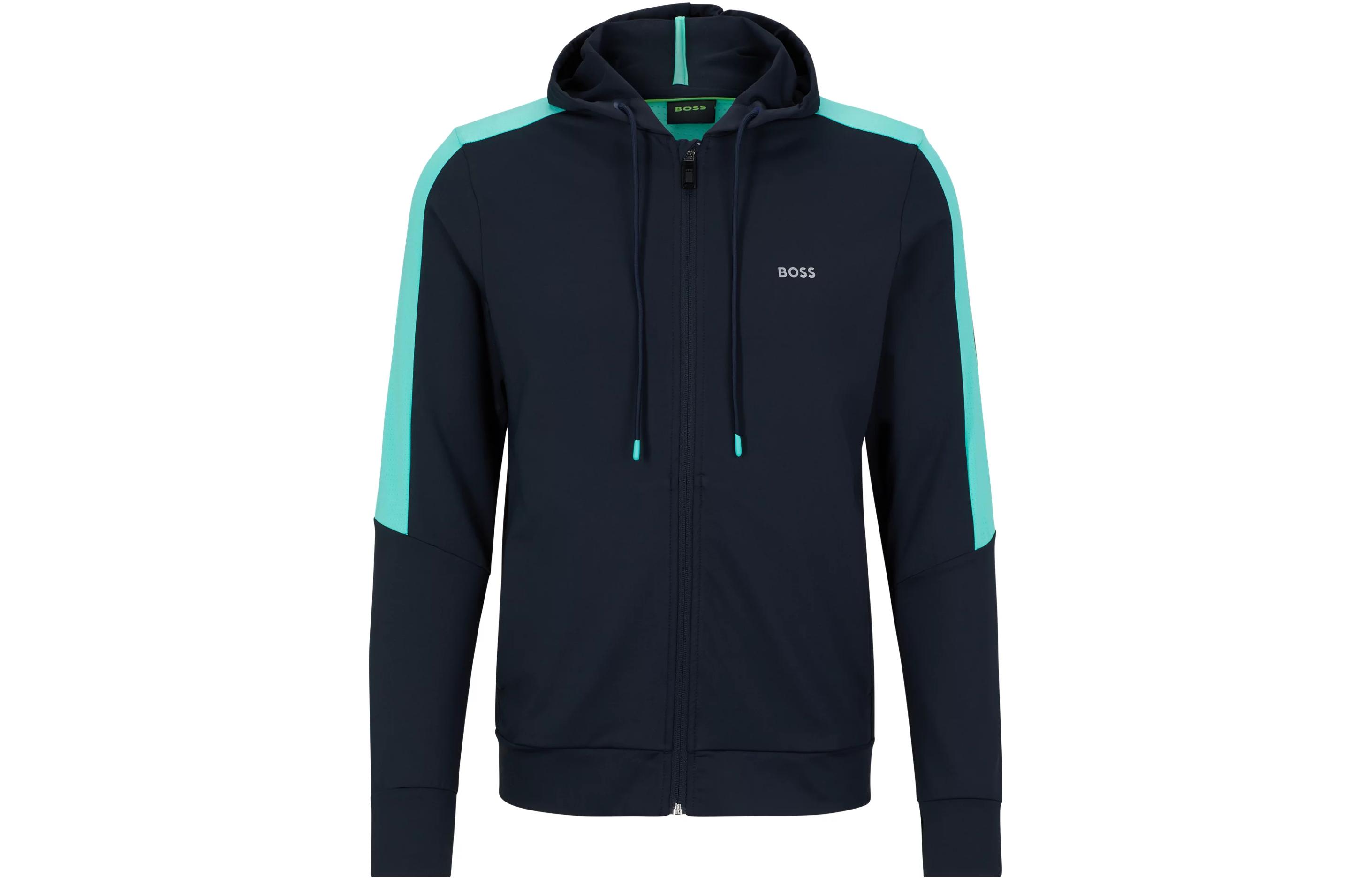 HUGO BOSS SS23 Zip Hoodie with Side Panels and Drawstring in Navy 50486740-402