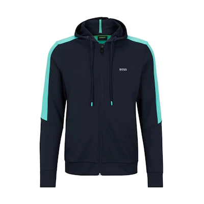 HUGO BOSS SS23 Zip Hoodie with Side Panels and Drawstring in Navy 50486740-402
