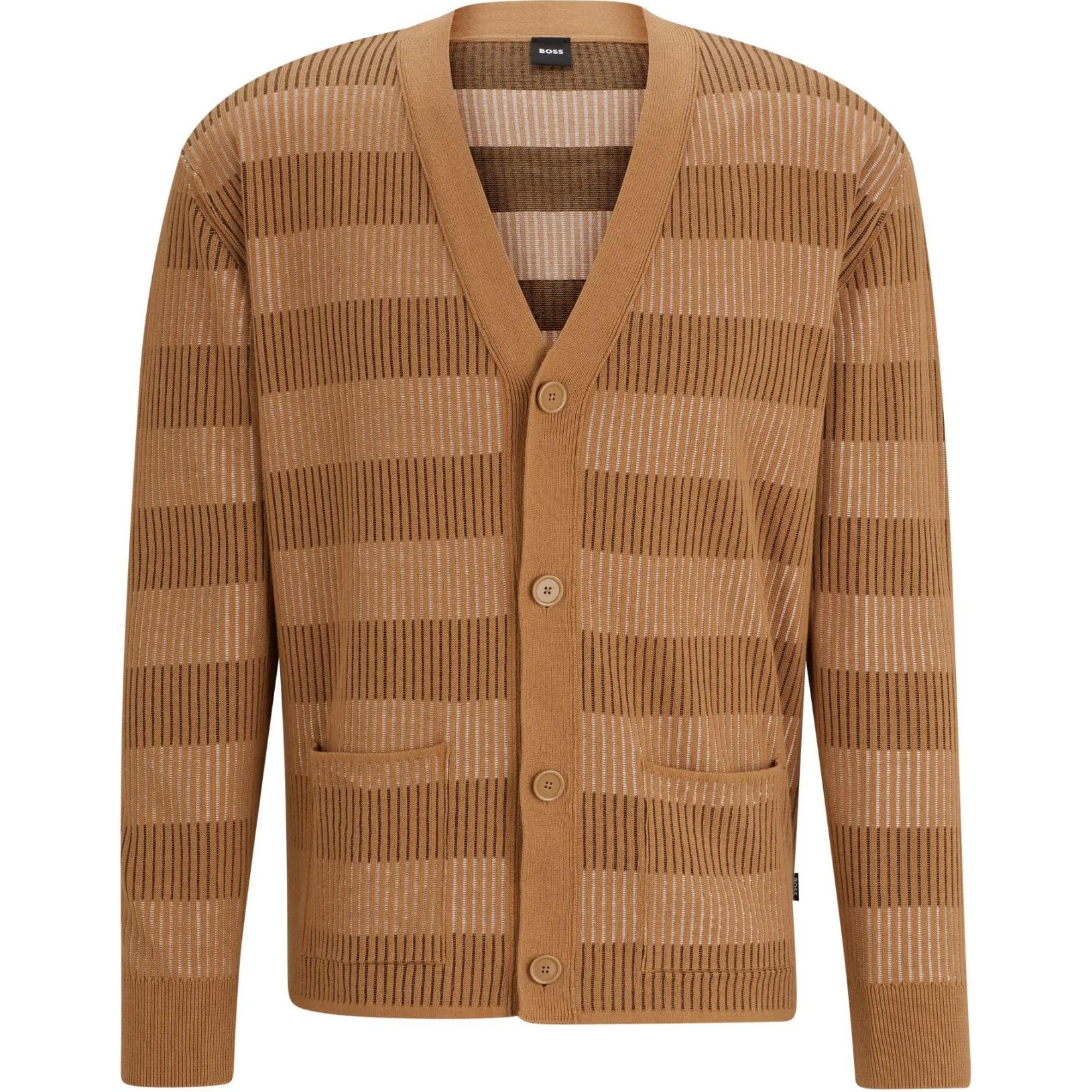 HUGO BOSS SS24  Beige Striped Pattern Relaxed V-Neck Cardigan Sweater. 50506045-260 圖 2