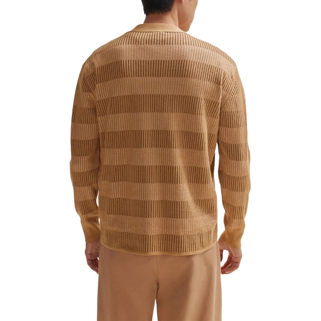 HUGO BOSS SS24  Beige Striped Pattern Relaxed V-Neck Cardigan Sweater. 50506045-260 圖 3