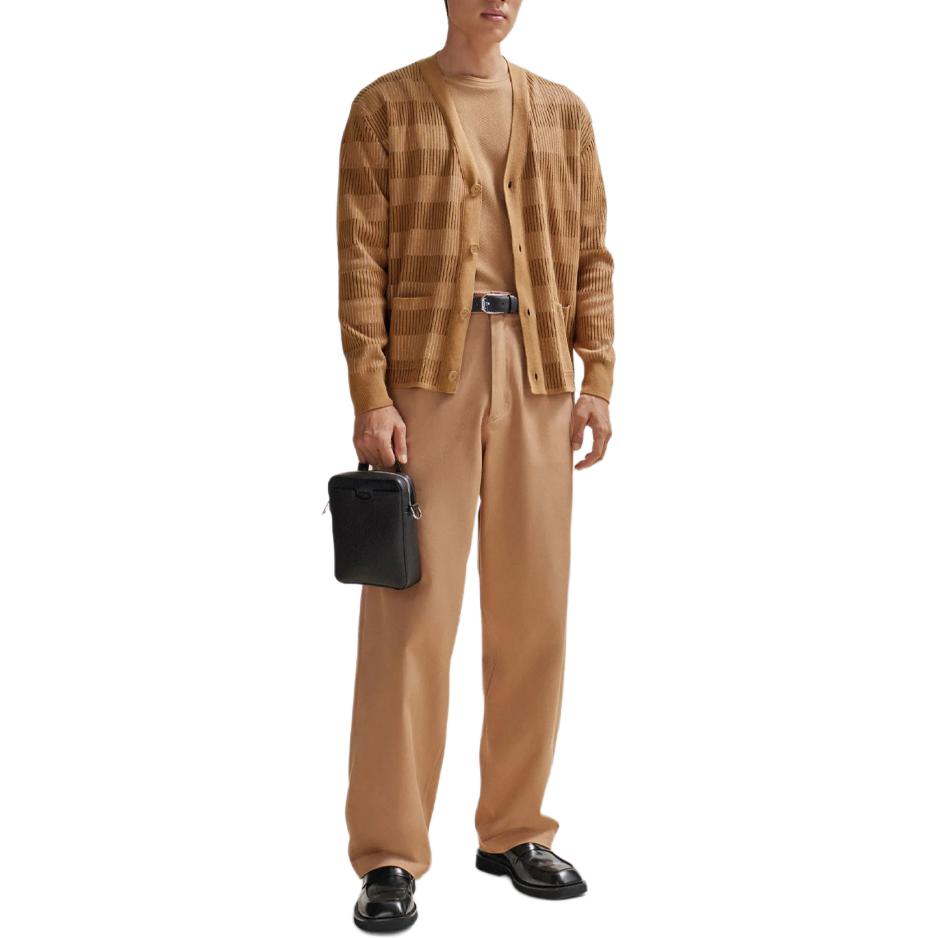 HUGO BOSS SS24  Beige Striped Pattern Relaxed V-Neck Cardigan Sweater. 50506045-260 圖 6