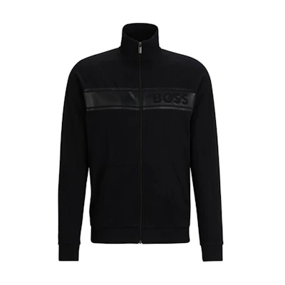 HUGO BOSS SS24 Black High-Neck Zip Jacket with Logo Print. 50510629-001