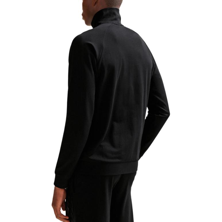 Shop HUGO BOSS SS24 黑色高領拉鍊外套附品牌印花。 50510629-001