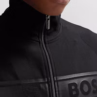 Sizing HUGO BOSS SS24 黑色高領拉鍊外套附品牌印花。 50510629-001