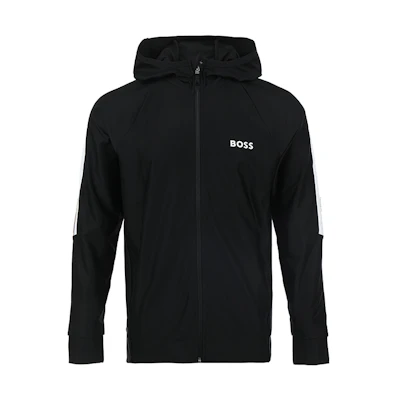 HUGO BOSS SS24 Black Hoodie with Logo Print and Letter Pattern Design. 50506162-001