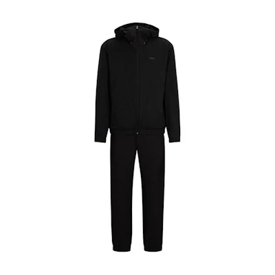 HUGO BOSS SS24 Black Hoodie Zip-Up Logo Tracksuit Casual Wear. 50504604-001