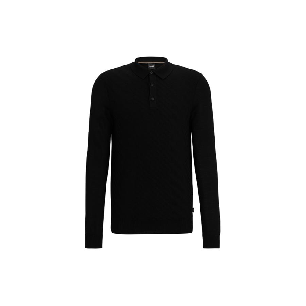 HUGO BOSS SS24  Black Jacquard Solid Long Sleeve Polo Shirt 50506034-001