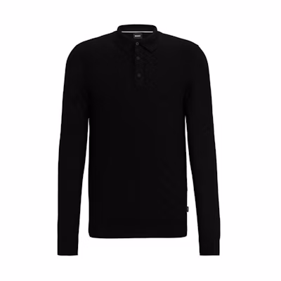 HUGO BOSS SS24 Black Jacquard Solid Long Sleeve Polo Shirt 50506034-001