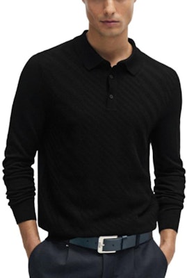 HUGO BOSS SS24 黑色提花長袖純色POLO衫 50506034-001 Lookbook HUGO BOSS SS24 黑色提花長袖純色POLO衫 50506034-001