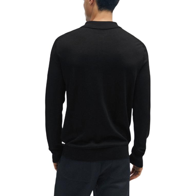 Shop HUGO BOSS SS24 黑色提花長袖純色POLO衫 50506034-001